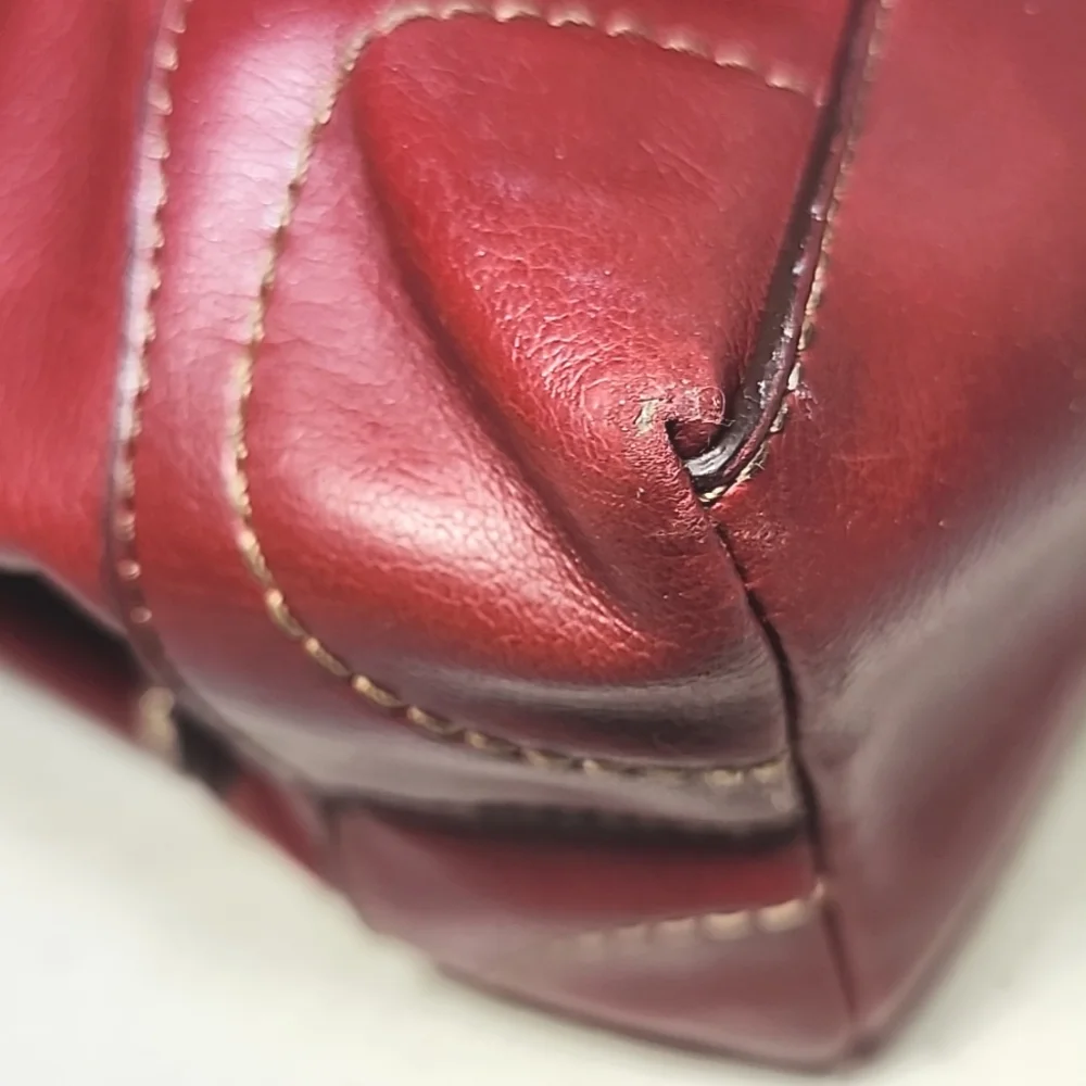 Vintage Leather Liz Claiborne Habdbag, Purse. Red Leather Tote Bag - Picture 11 of 14